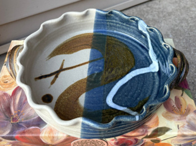 Pie Baking Dish Ovenware 9'' Christopher Bragg Signed Cobalt Blue Studio Pottery