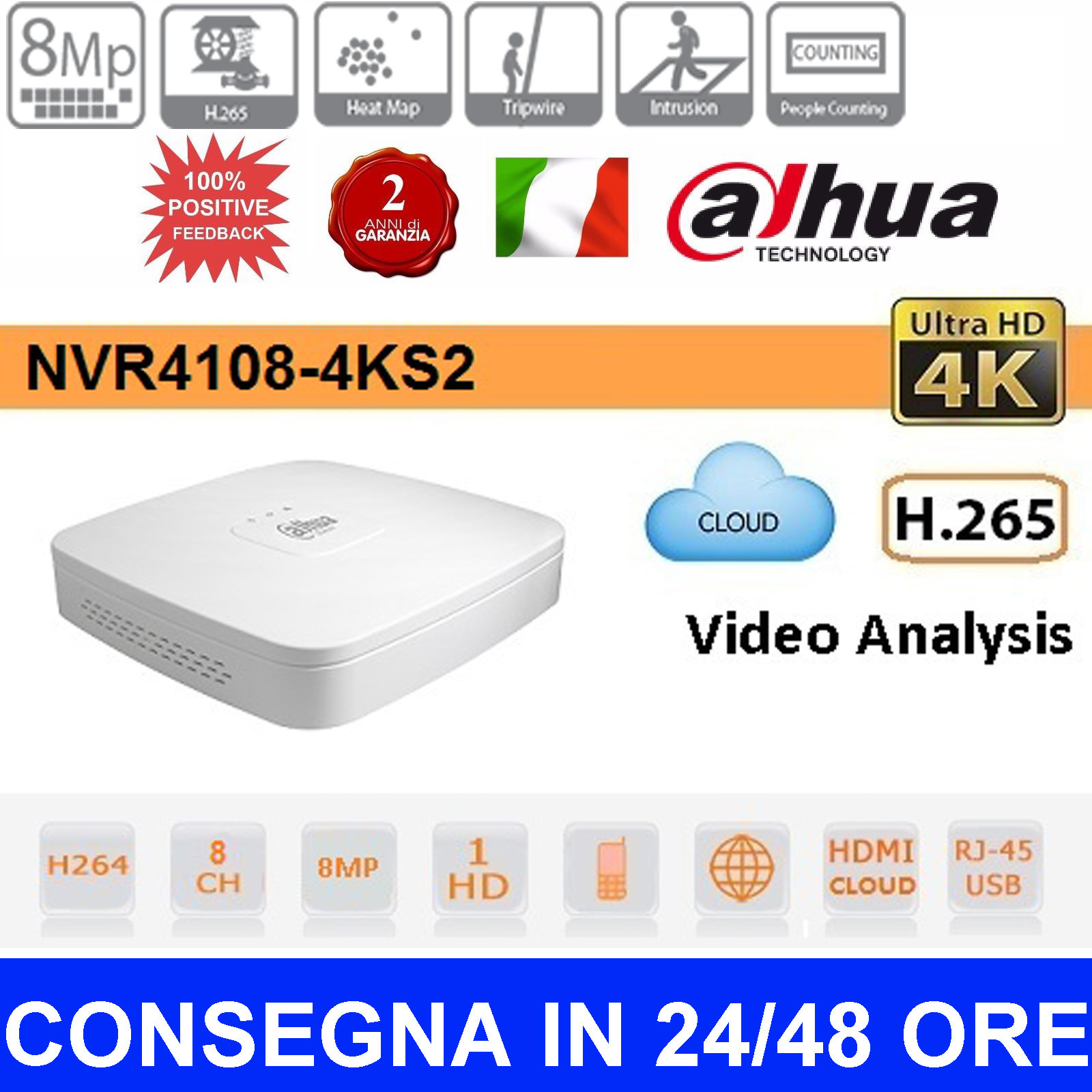 NVR Dahua 4K 8 Canali: La Tua Casa Intelligente e Protetta 24/7