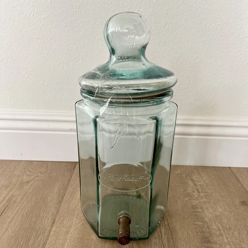 RARE Vintage Italy Pierre Smirnoff Green Glass Drink Dispenser Jar Brass Spigot