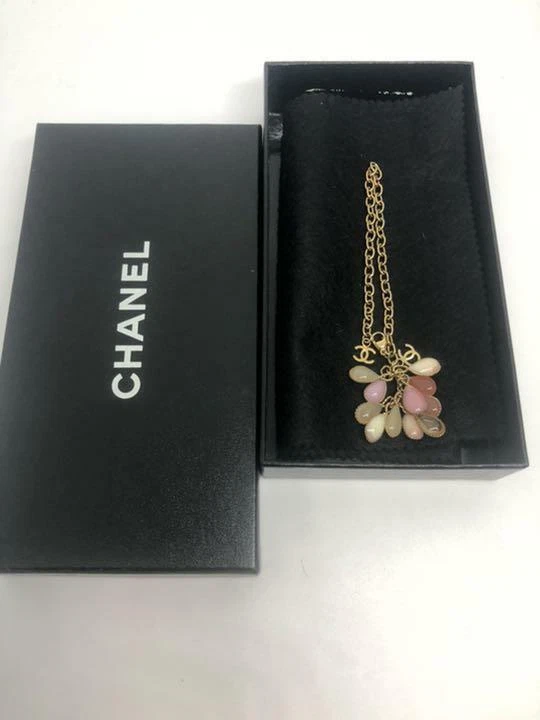 Autentico Braccialetto Catena Ciondolo Logo CHANEL CC Perline Multicolore Oro 03P Usa