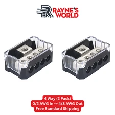 2 PACK 4 Way Distribution Block 0-4 AWG In, 4-10 AWG Out for Power or Ground