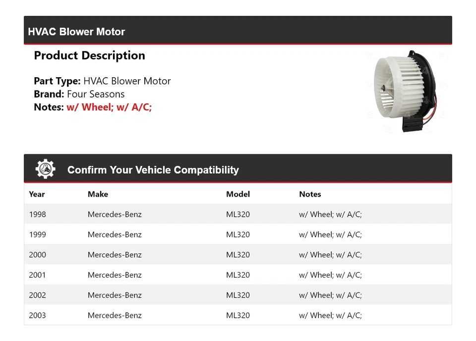 Motor soplador de climatización para Mercedes-Benz ML320 1998-2003 4 estaciones 1999 2000 2001 Foto 2 de 4