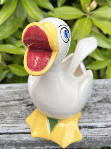 Vtg Anthropomorphic Bird Duck Condiment Dish Spoon Tail Kitschy RARE Cute Easter - Picture 5 of 12