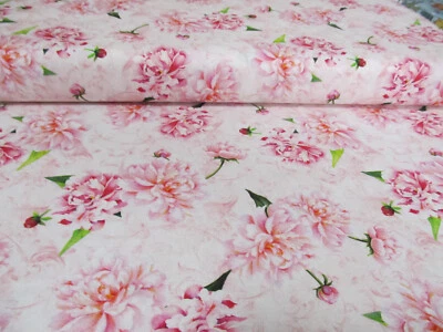 BLANK Pfingstrosen Päonie Rosen secret garden Patchworkstoff 50x110 cm Baumwolle