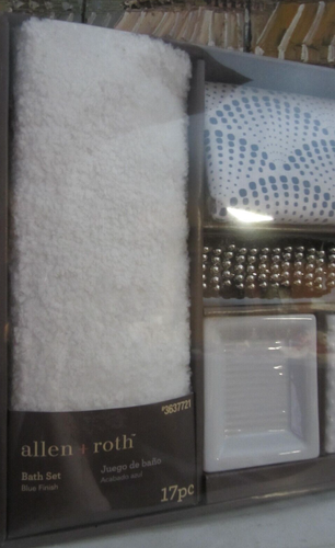 Allen + Roth 17 Piece Bath Set Patterned Shower Curtain Hooks Rug Soap Dish Etc. - Picture 6 of 10