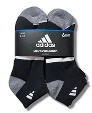 ADIDAS SOCKS MEN'S - LOW CUT 243 - BLACK WHITE GREY 2 - LARGE (6-12) - PACK 6