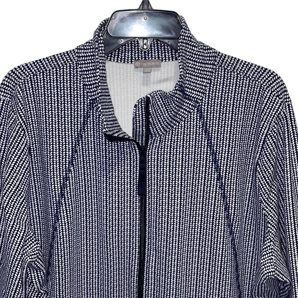 Chaqueta geométrica con cremallera completa T By Talbots para mujer azul blanco talla 2X Plus Foto 2 de 4