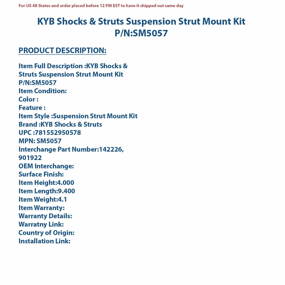 KYB Shocks & Struts Suspension Strut Mount Kit SM5057 Foto 3 de 3