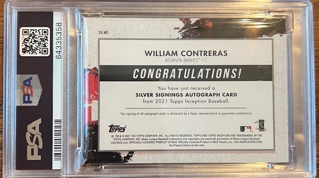 2021 Topps Inception William Contreras Auto 1/1 RC PSA 9 Mint awesome card! view 2