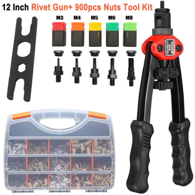900pcs Riveter Gun Auto Rivet Tool Stainless Steel Nuts Insert Tools Mandrel Kit