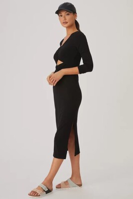 ruched cut out midi dress Shona Joy Sofia Ruched Cut Out Midi Dress in Black & Sand