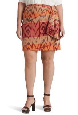 Lauren Ralph Lauren Geo-Motif Cotton-Linen Wrap Skirt Berry Multi Plus-Size 18W