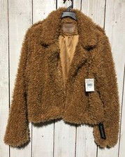 BLANKNYC Women  s Sahara Faux Fur Curly Hair Cropped Open Jacket Sz XL