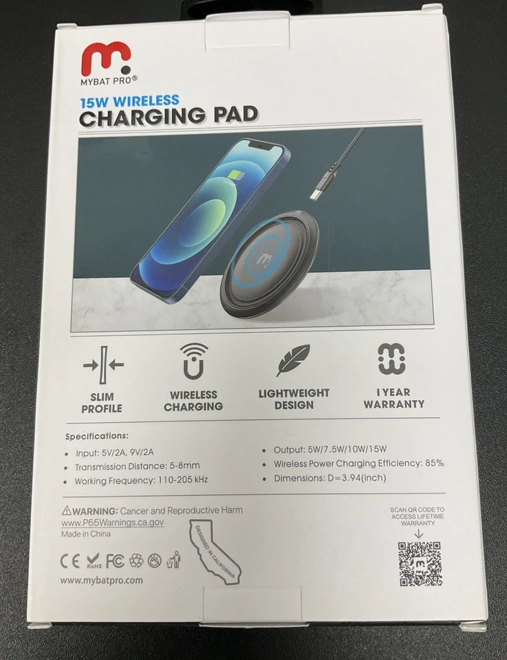 Almohadilla de carga inalámbrica Mybat 15W - negra X4 Foto 3 de 4