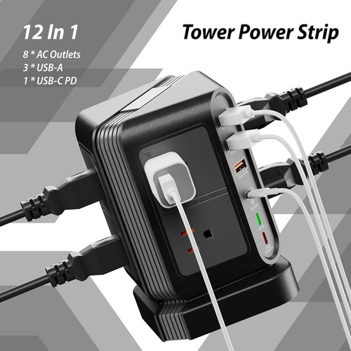 Power Strip Tower Surge Protector 8‑Outlet 3 USB‑A USB‑C Charging Station - NIB - Picture 2 of 9