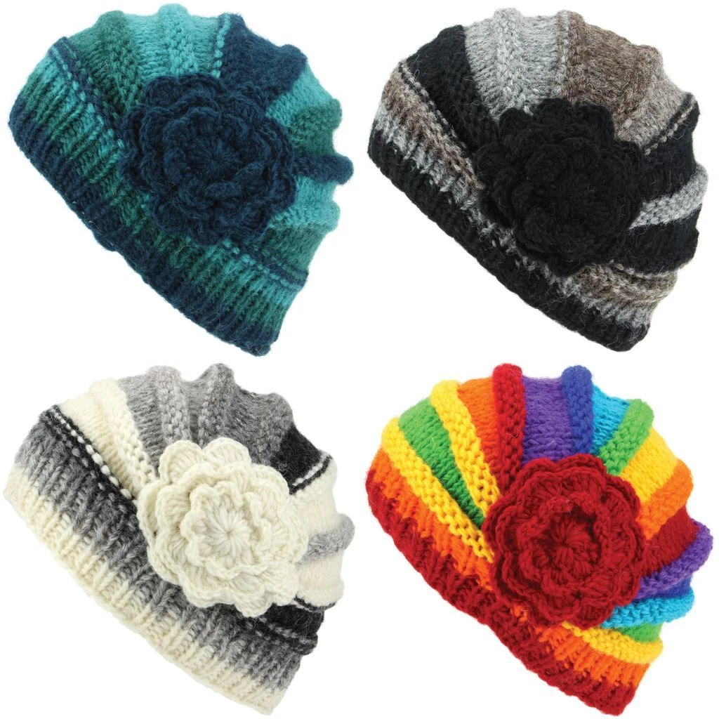 Chunky Wool Knit Beanie Hat Women Ladies Warm Winter Shell Flower