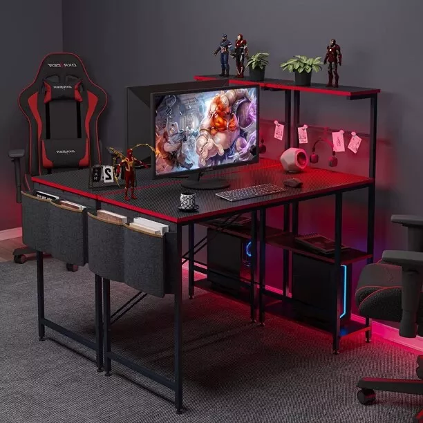 Bestier Gaming Desk 44 LED Lights Ergonomic Table Home Office