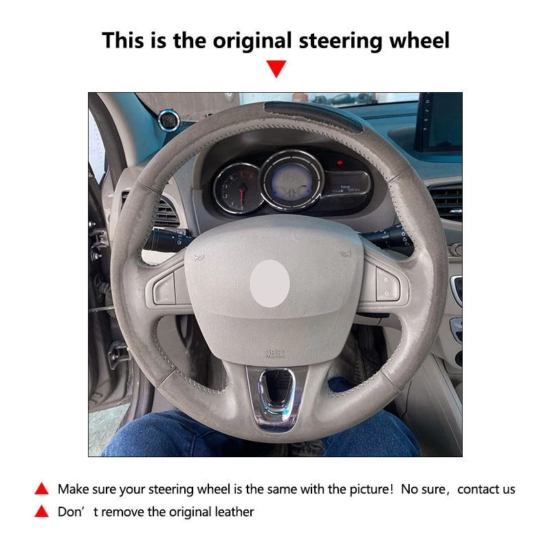 DIY Black+Blue Leather Steering Wheel Cover For Renault Samsung SM3 Fluence (ZE) - Image 2 of 4