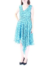 RACHEL ROY Womens Blue Animal Print V Neck Tea-Length Dress 4