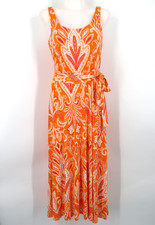 Loft Sleeveless Orange Patterned Maxi Flare Dress with Tie Women's Size Small