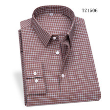 Mens Elastic Shirts Formal Business Long Sleeves Plaids Bamboo Dress Shirts Tops