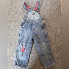 OshKosh B'gosh Toddler Denim Overalls 3T Plaid Lined Patchwork