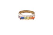 Vintage Sterling Silver 925 Multi Color Mother Of Pearl Ring Size 8.25