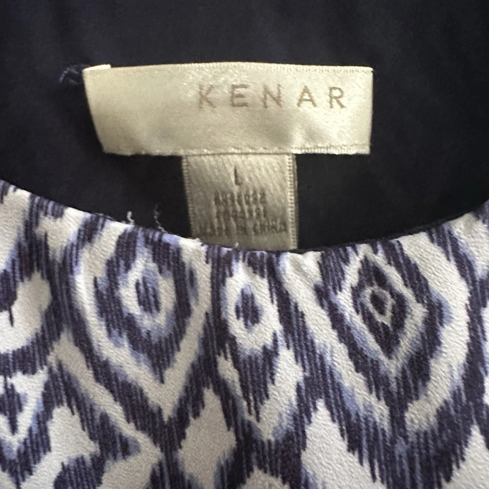 Blusa sin mangas Kenar en capas camiseta sin mangas concha azul marino blanco geométrico Ikat L grande Foto 4 de 4