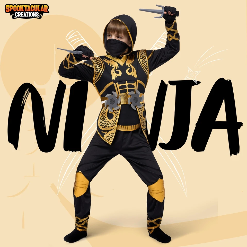 Conjunto de Disfraz de Ninja Dorado para Niños - Mono Accesorios de Espuma - Halloween Foto 2 de 4
