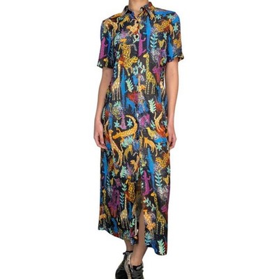 Bimba Y Lola Zoo Multicolored Midi Dress Allover Animal Print Womens Size XS