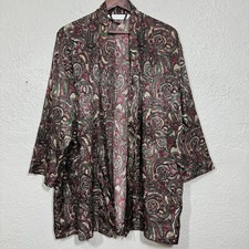 Vtg Victoria Secret Kimono Robe OS Satin Open Paisley Mobwife 90s Indie Boho Art