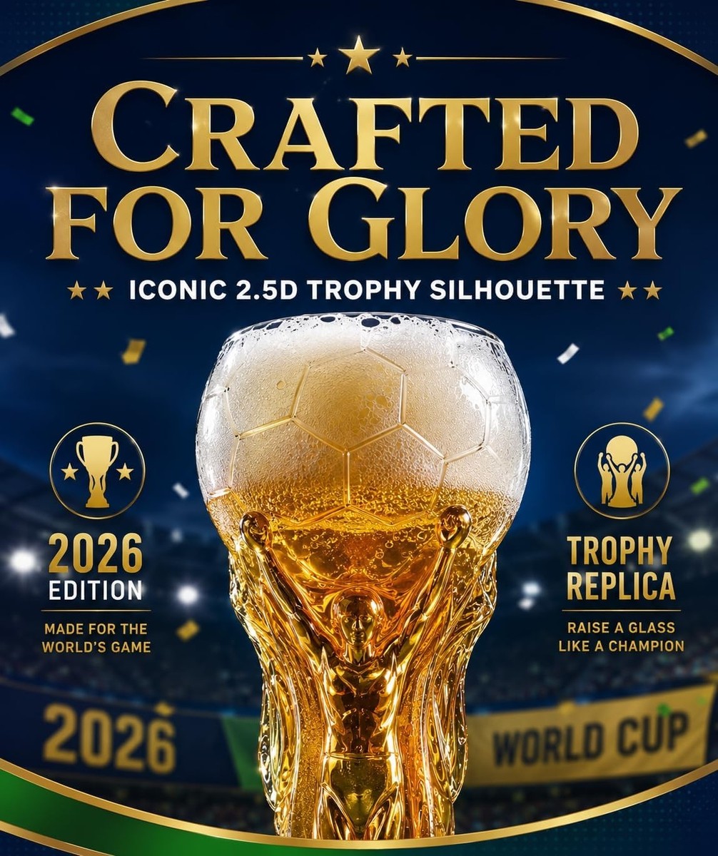 World Cup 2026 Soccer Football Trophy Beer Glass Fan Gift 450ml