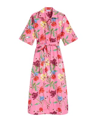 #ad #ad Draper James Riley Midi Shirtdress Woman S Pink Lurex Stripe Floral Print Belt $28.70