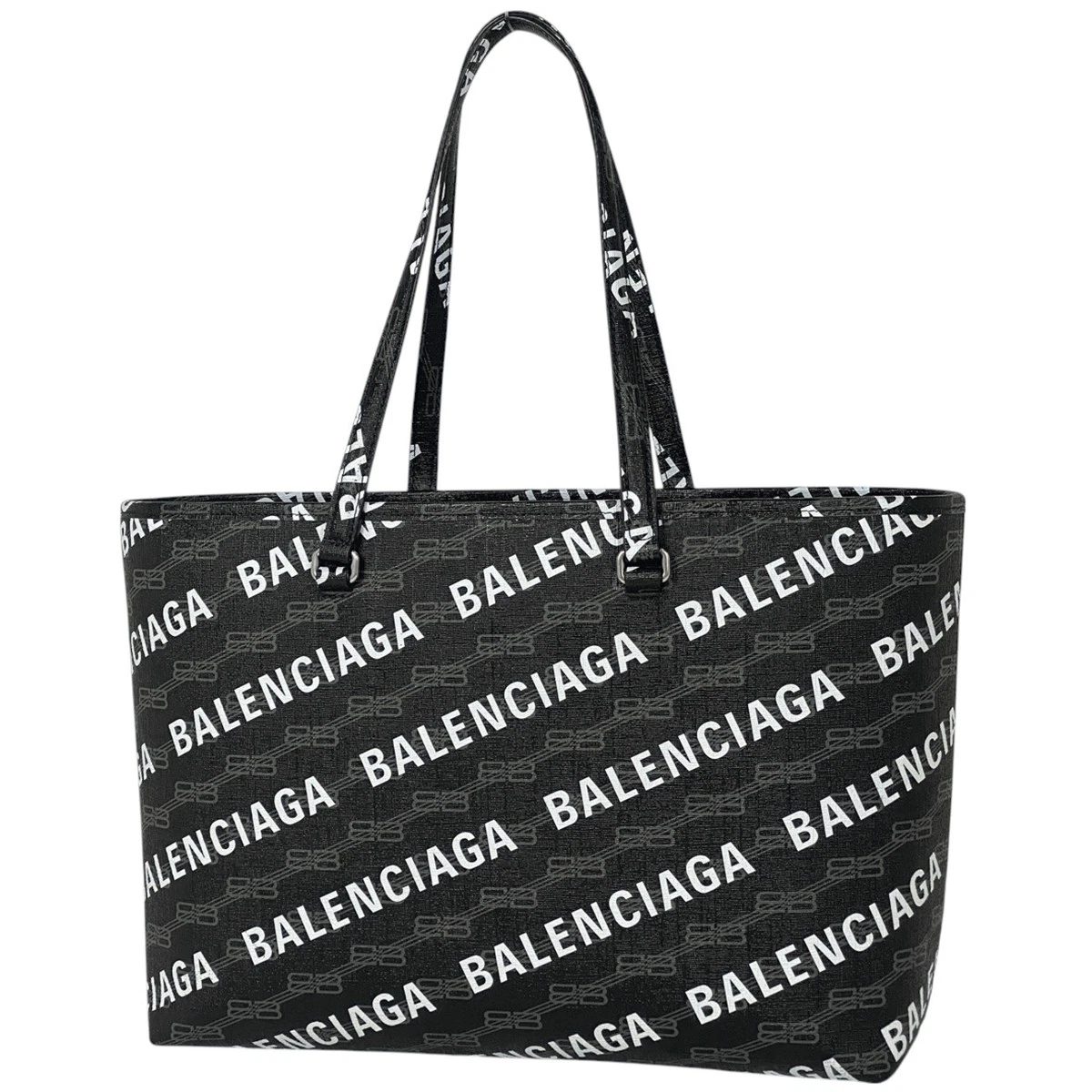 BALENCIAGA Logo Tote Bag BB Monogram Firma Borsa a Tracolla Tote Bag Rivestita...