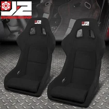 2X J2 UNIVERSAL FIBERGLASS BLACK FABRIC FIXED POSITION BUCKET RACING SEATS LARGE