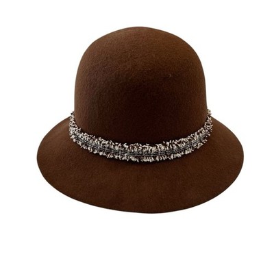 Filippo Catarzi Brown Wool Felt Cloche Hat with Decorative  display picture 3