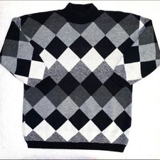 Vintage 90's Y2K Argyle Mock Neck Eclectic Grandpa Chunky Golf Core Sweater
