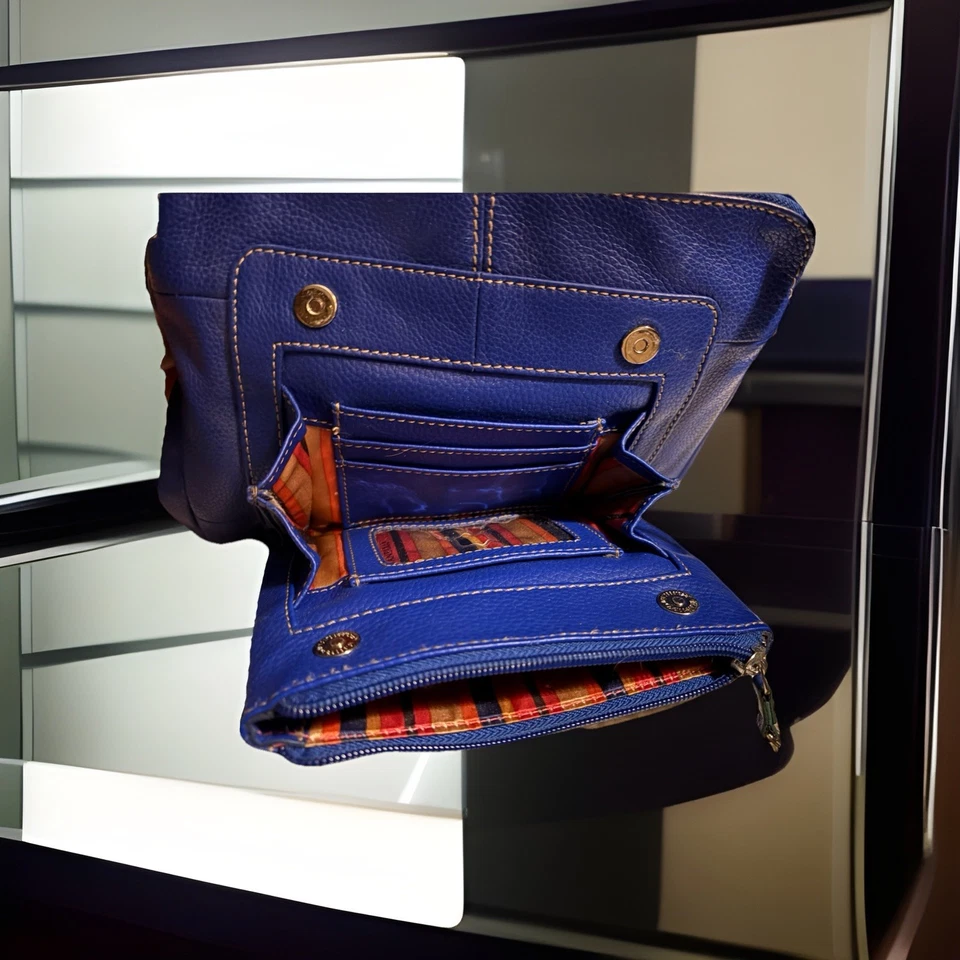 Vintage TIGNANELLO Blue Leather Crossbody Shoulder Bag Organizer Satin Interior - Image 2 of 4