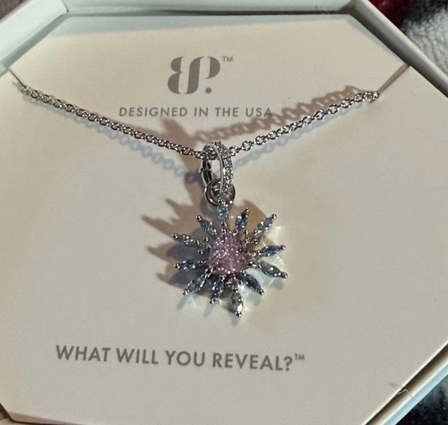 BP  Necklace “The Hot Take Necklace” Aquamarine & Pink CZs Rhodium Plating  - product listing photo