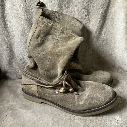 Anthropologie Mujer Talla 8.5 Coolway Fleki Tostado Gamuza Cuero Botas holgadas Cuentas - Imagen 2 de 10