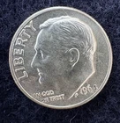 1964-D Roosevelt Dime, silver, almost uncirculated, combined shipping, INV:2255