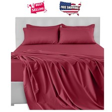 King Bedding 6 Piece Set Burgundy Microfiber 16  Deep Pocket Breathable Sheets
