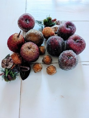VTG Lot of 14 Faux Fruit Sugar Beads MCM Apples Pear Plums Retro Decor Frosted