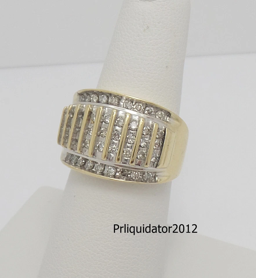 Anillo nupcial vintage de oro amarillo de 10 quilates con racimo de diamantes naturales de 3/4 quilates Foto 3 de 4