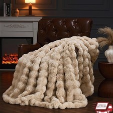 Plush Faux Fur Bubble Blanket Cozy Soft Warm Throw Sofa Bed Home Decor New
