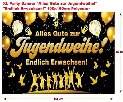 XL Party  Tür Banner ''Alles Gute zur Jugendweihe'' Schwarz/Gold 100x150 cm Deko