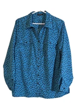 Notations Woman Blue/Black Polka dot Long Sleeve Roll Button Cuff Blouse Size L