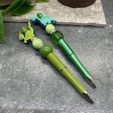 2 PC Handmade Bubblegum Bead Black Ink Pen Set New Free Ship Dinosaur B5822