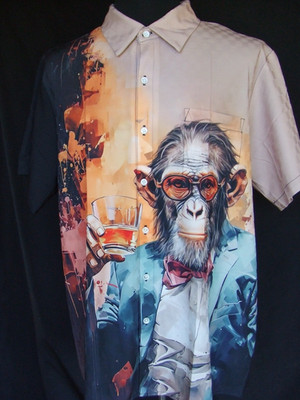 Daddyloco NWT  Drinking Monkey Graphic Print Shirt Short Sleeve Men's Large