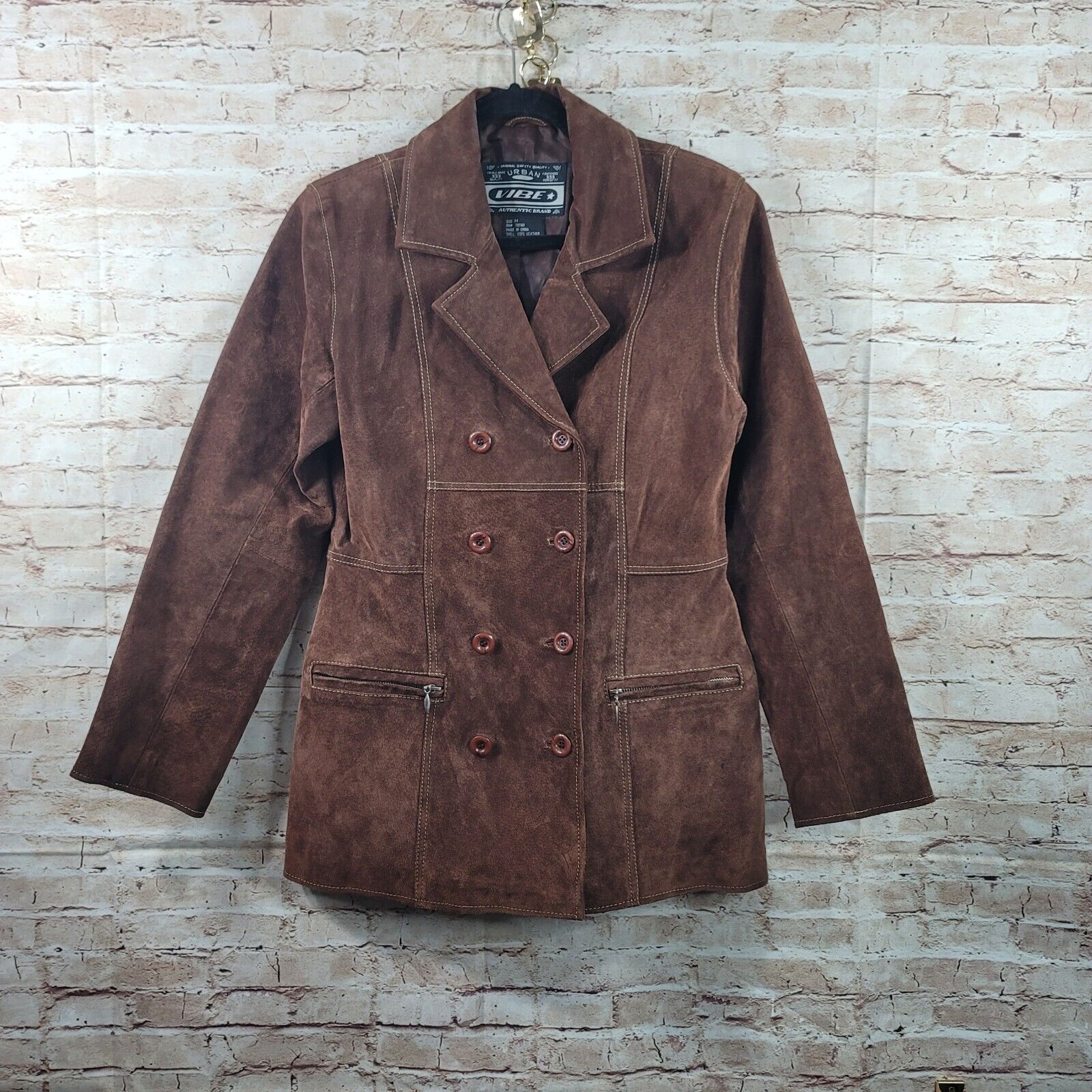Urban Vibe Suede Womans Jacket Medium Brown Genuine Leather Zipped Pockets Y2K